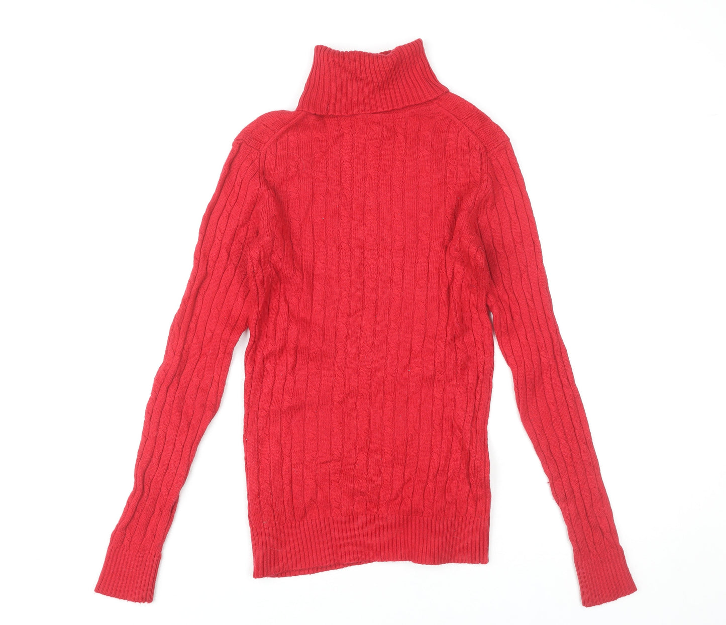 Tommy Hilfiger Women's Red Roll Neck Cable Knit Jumper Size S