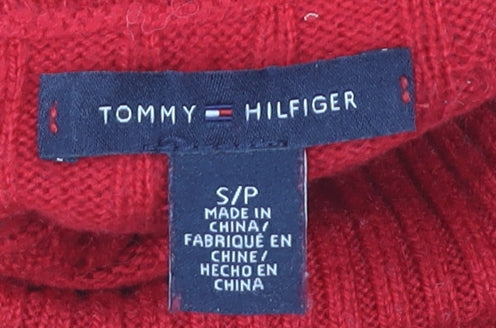 Tommy Hilfiger Women's Red Roll Neck Cable Knit Jumper Size S