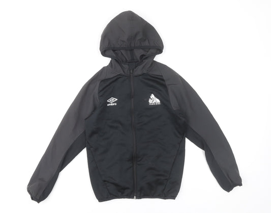 Umbro Boys Black Windbreaker Jacket Hooded Full Zip Size 9Y