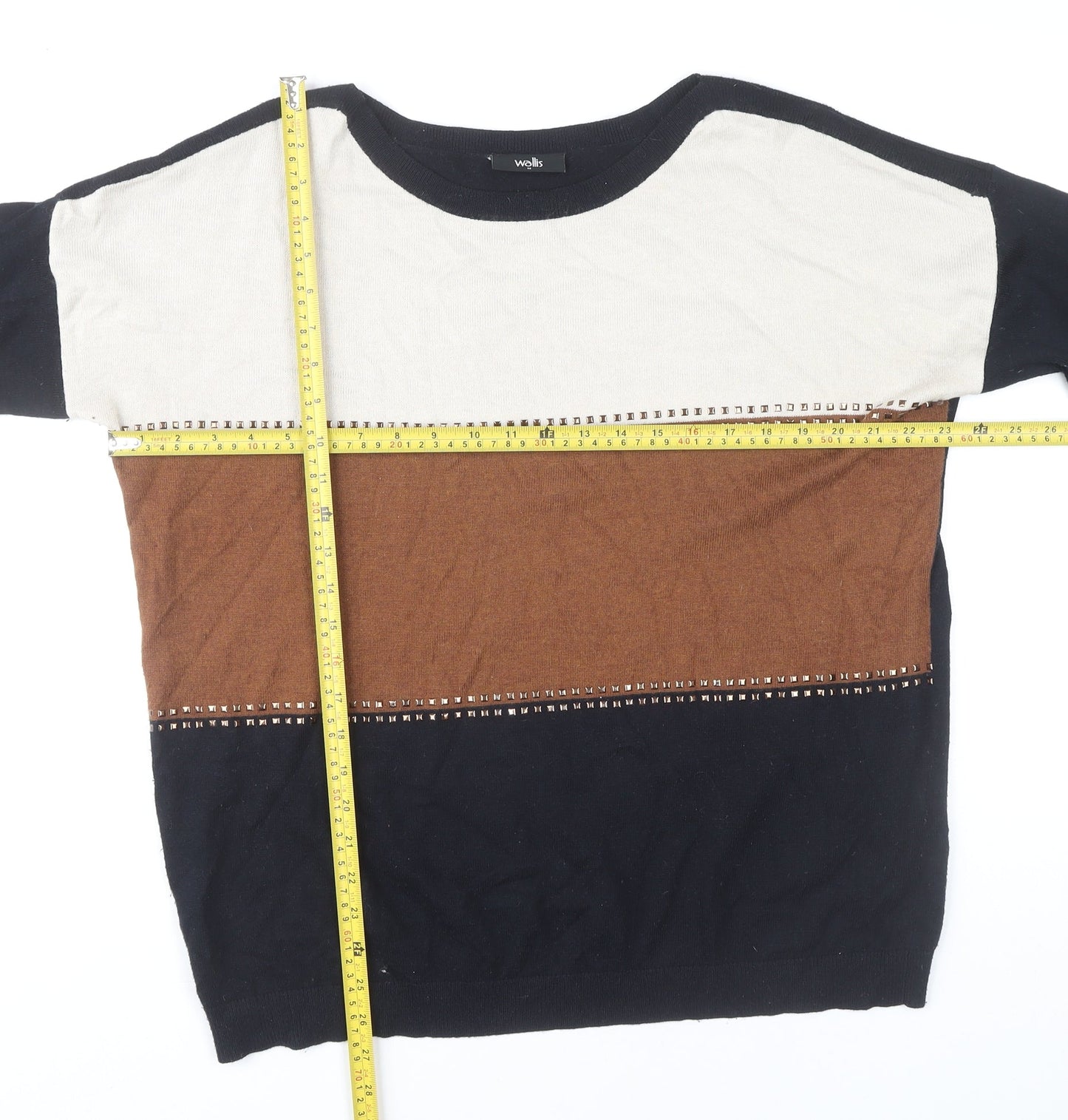Wallis Women's Black Brown Colour Block Studded Jumper Size M