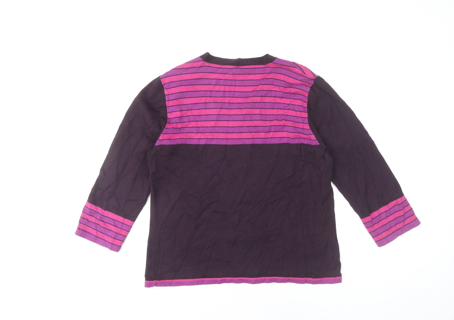 CC Women's Purple Striped V-Neck 3/4 Sleeve Pullover Jumper M