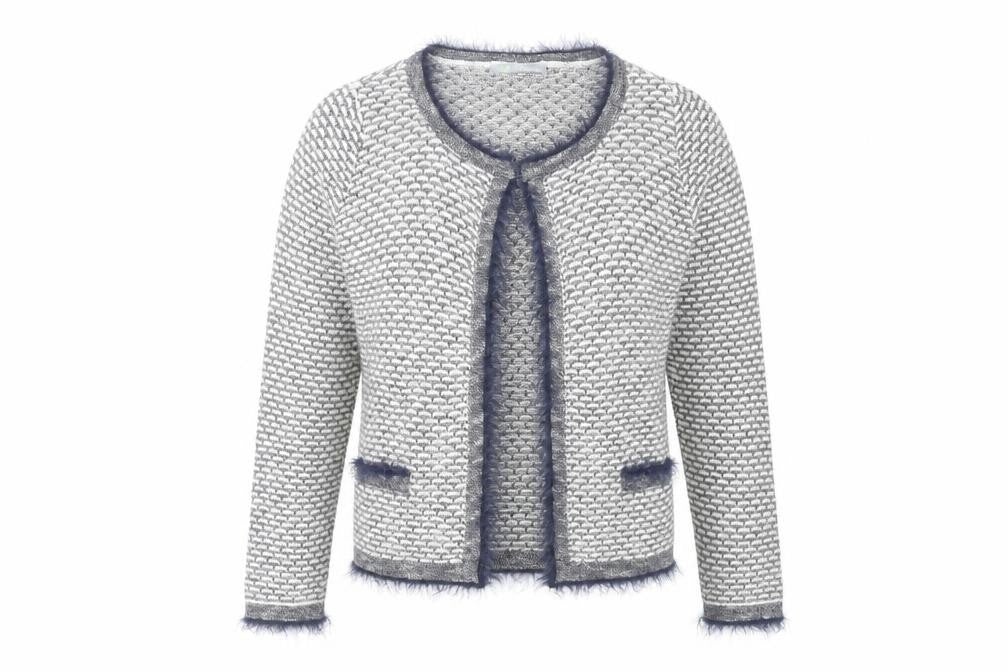 Marks and Spencer Women’s Grey Geometric Fur Trim Cardigan Size 12