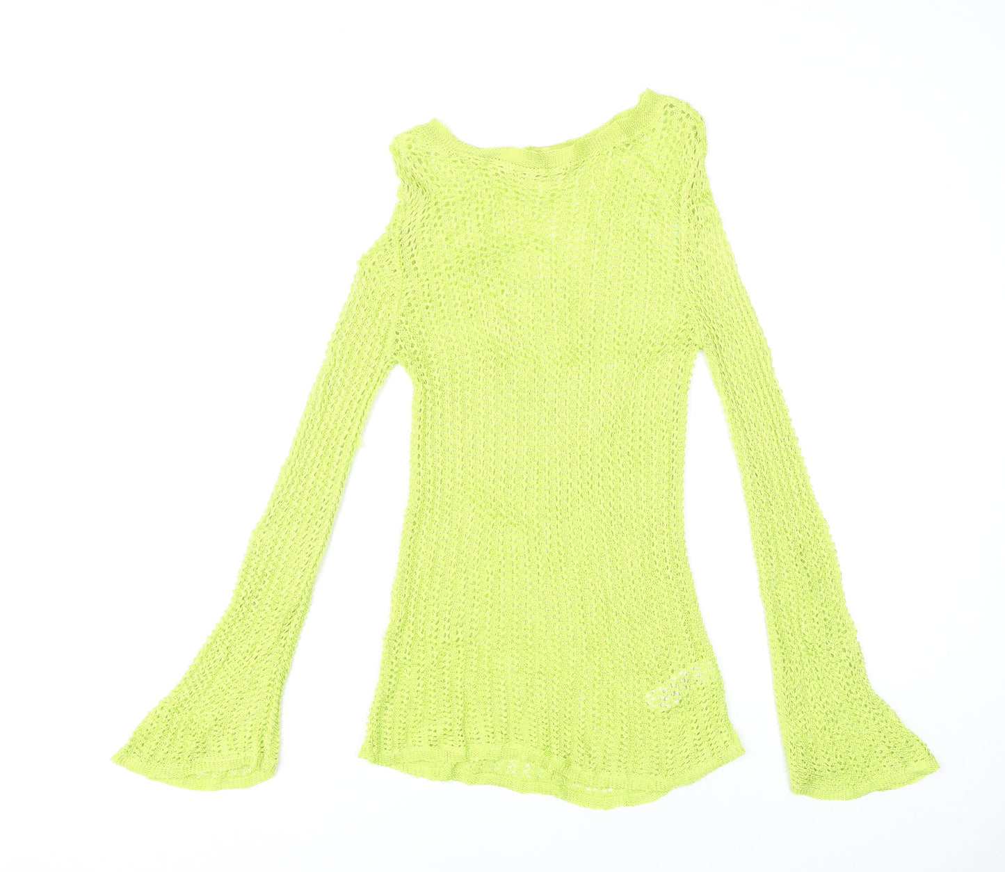 Next Women's Green Size 10 Open-Knit Bell Sleeve Pullover Jumper
