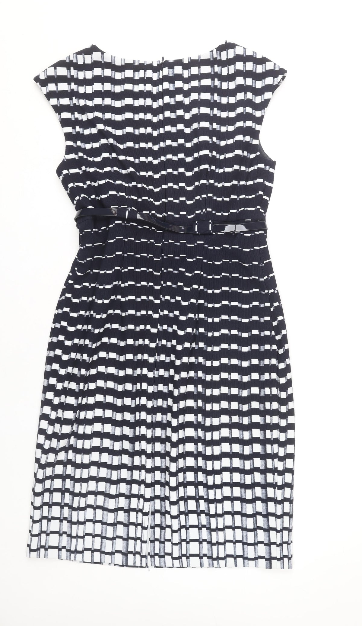 Connected Apparel Women's Blue Geometric Sheath Dress Size 8