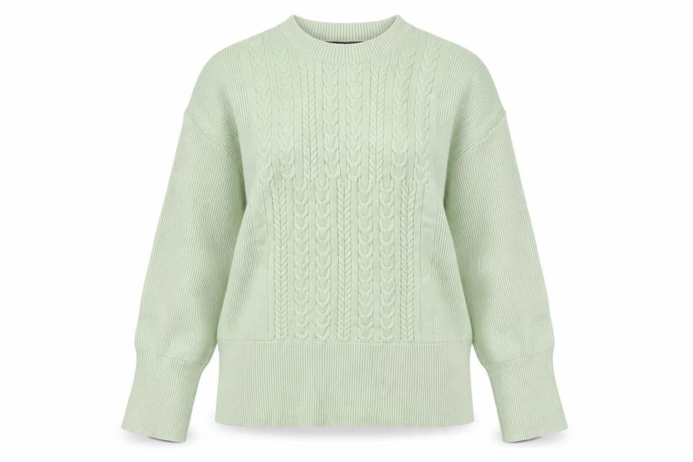 Marks and Spencer Womens Green M Cable-Knit Crew Neck Jumper