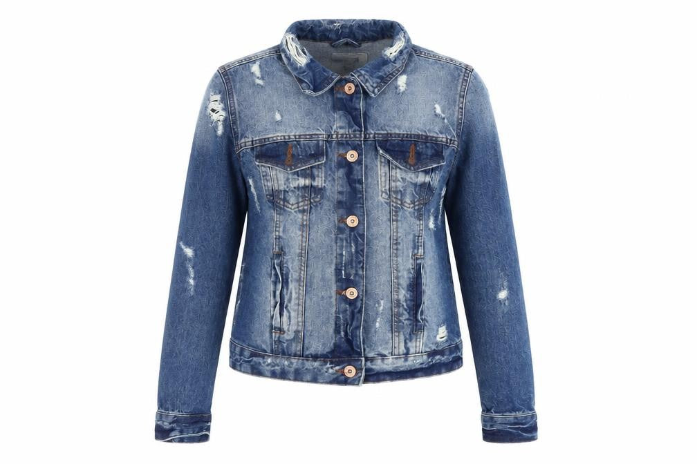 Denim Co. Women's Blue Size 10 Basic Distressed Denim Jacket