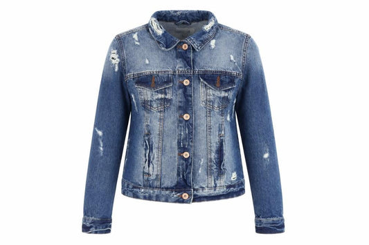 Denim Co. Women's Blue Size 10 Basic Distressed Denim Jacket