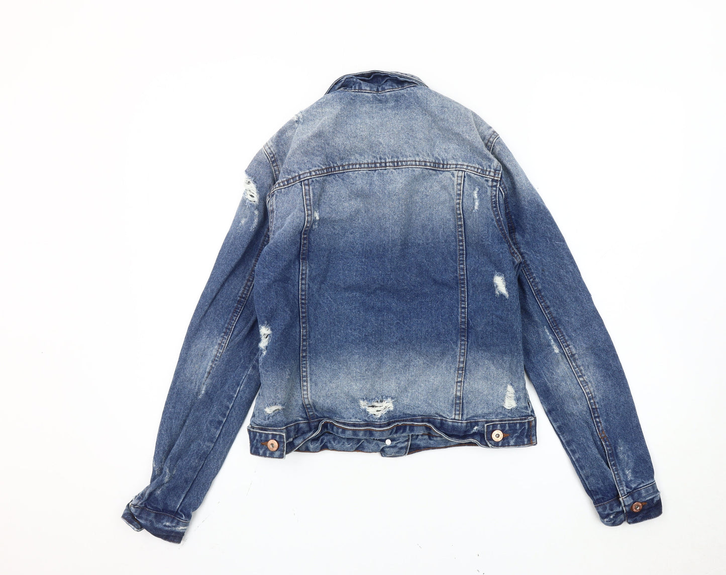 Denim Co. Women's Blue Size 10 Basic Distressed Denim Jacket
