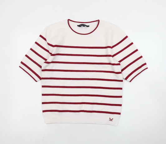 Crew Clothing Women White & Red Striped Cotton Silk Jumper Size 14