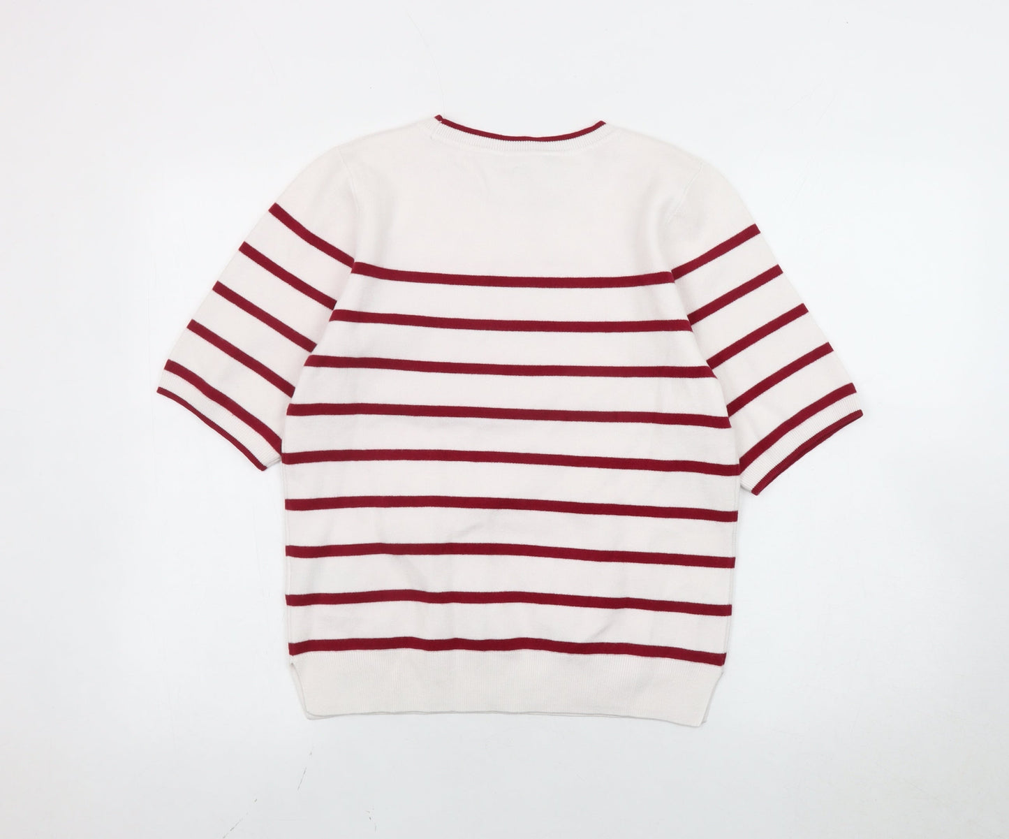 Crew Clothing Women White & Red Striped Cotton Silk Jumper Size 14