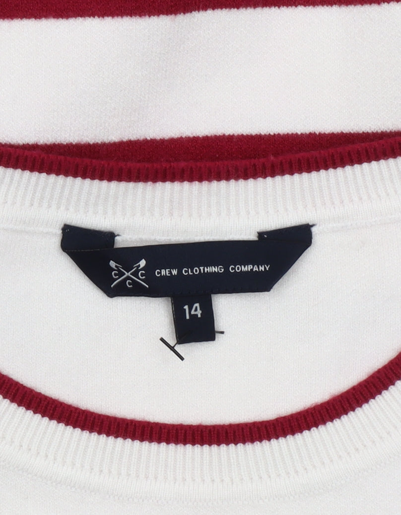 Crew Clothing Women White & Red Striped Cotton Silk Jumper Size 14