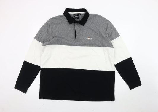 Guinness Men’s Grey Colourblock Long Sleeve Polo Shirt XL