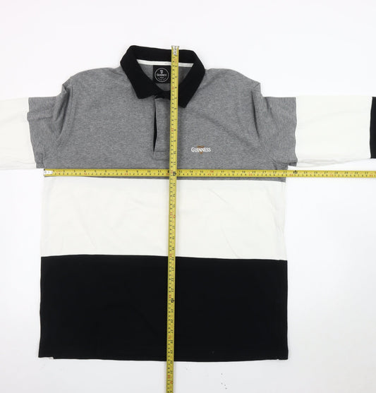 Guinness Men’s Grey Colourblock Long Sleeve Polo Shirt XL