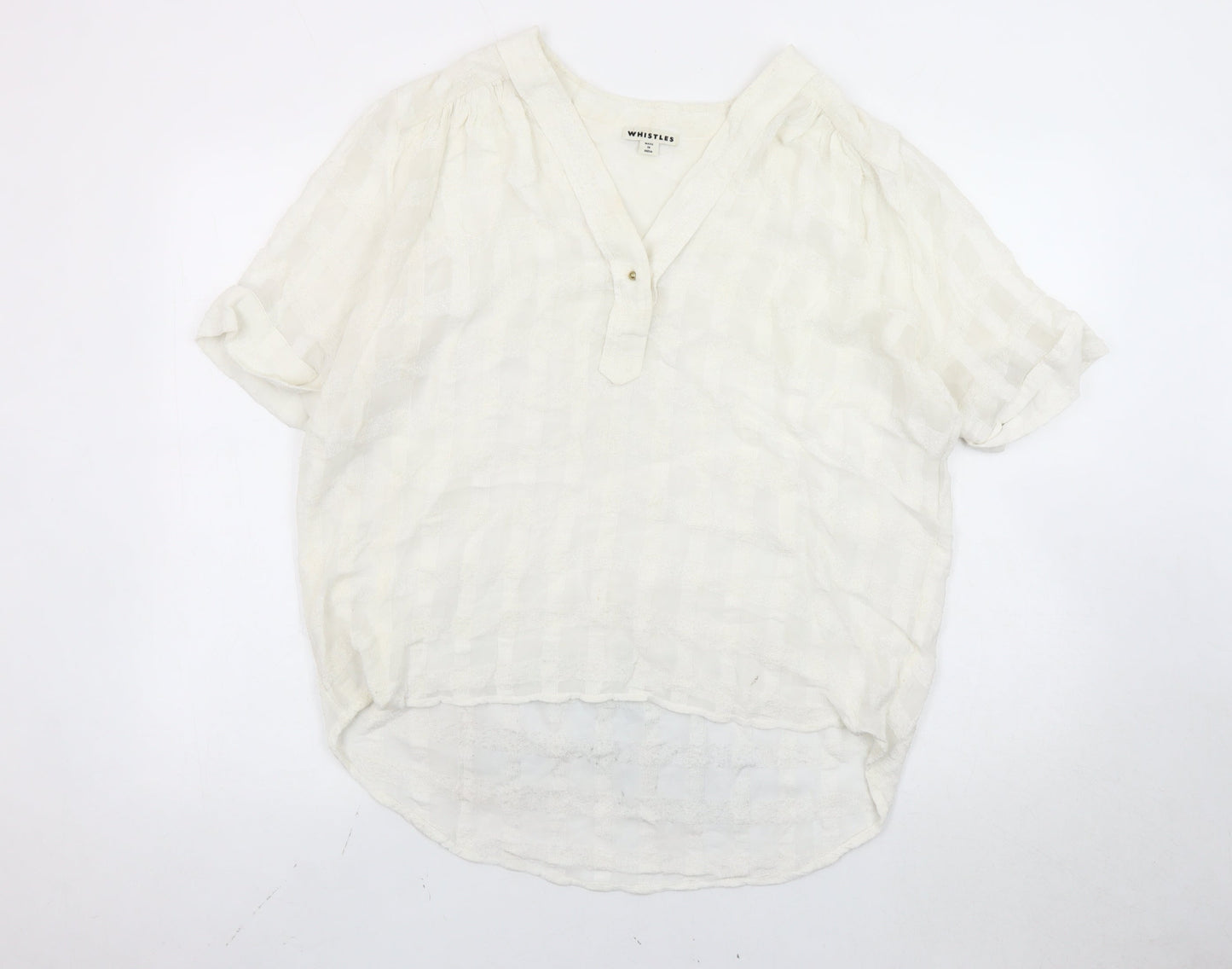 Whistles Women Ivory Check Cotton Tunic Blouse L Short Sleeve