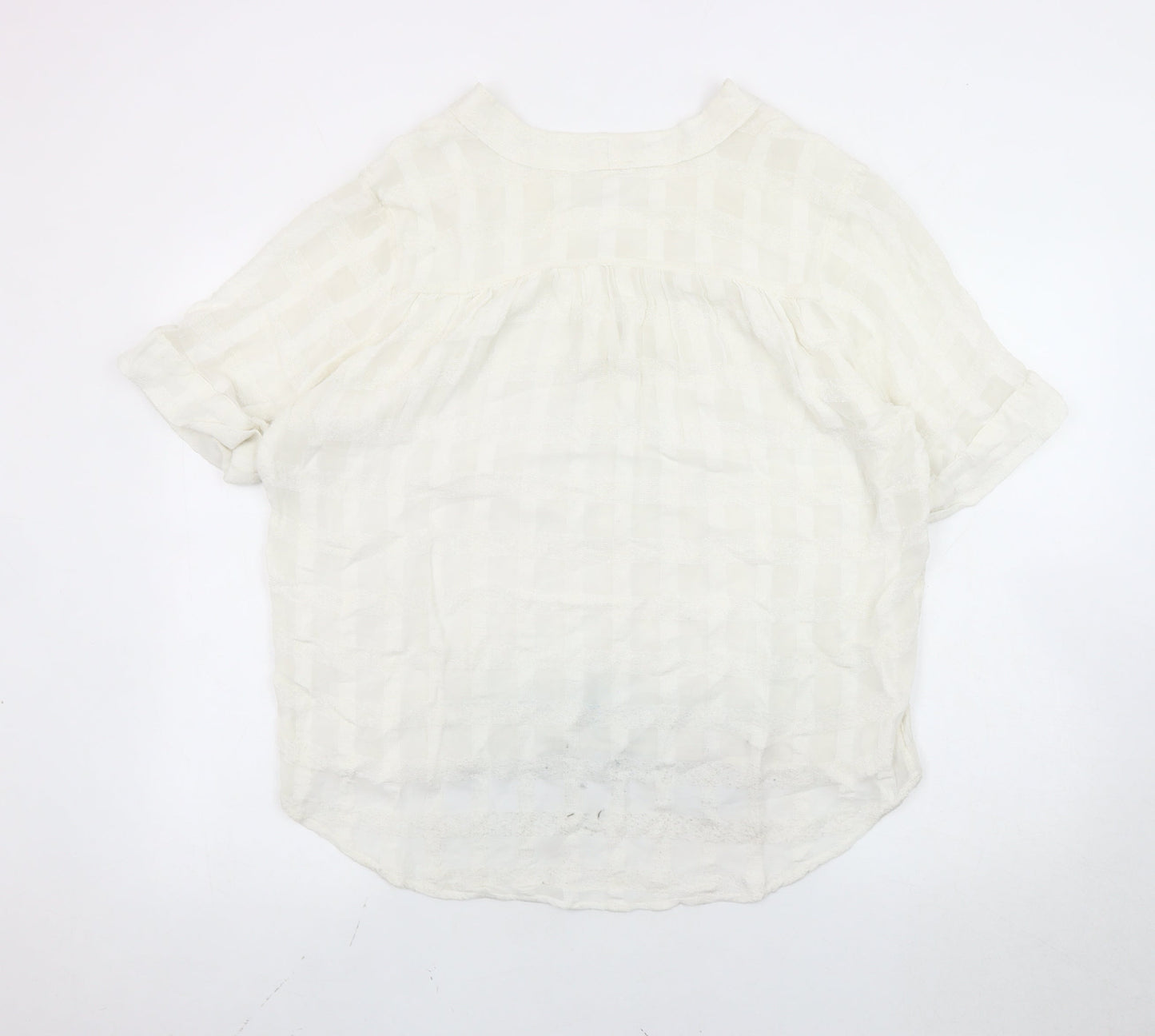 Whistles Women Ivory Check Cotton Tunic Blouse L Short Sleeve