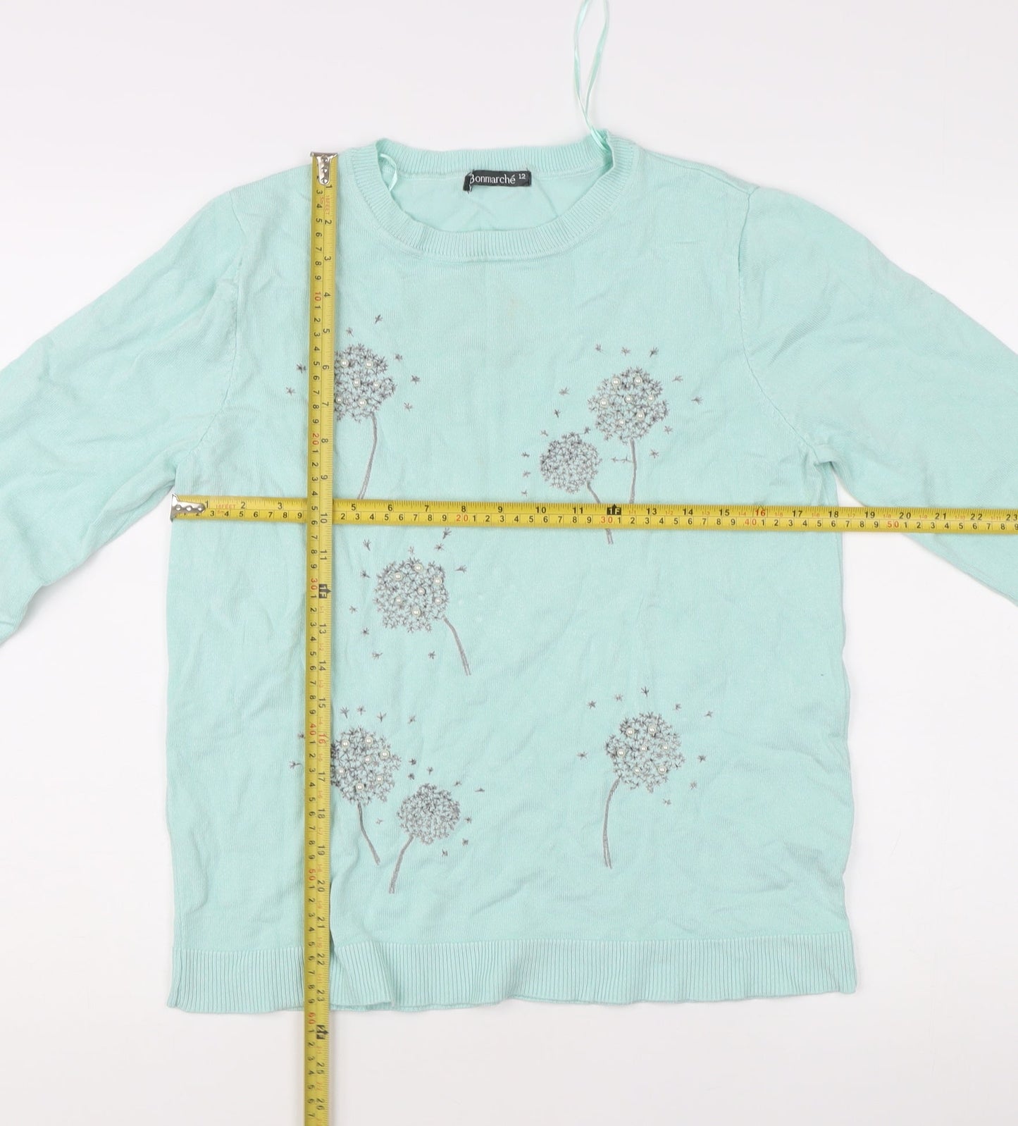 Bonmarché Women's Green Floral Embroidered Pullover Jumper Size 12