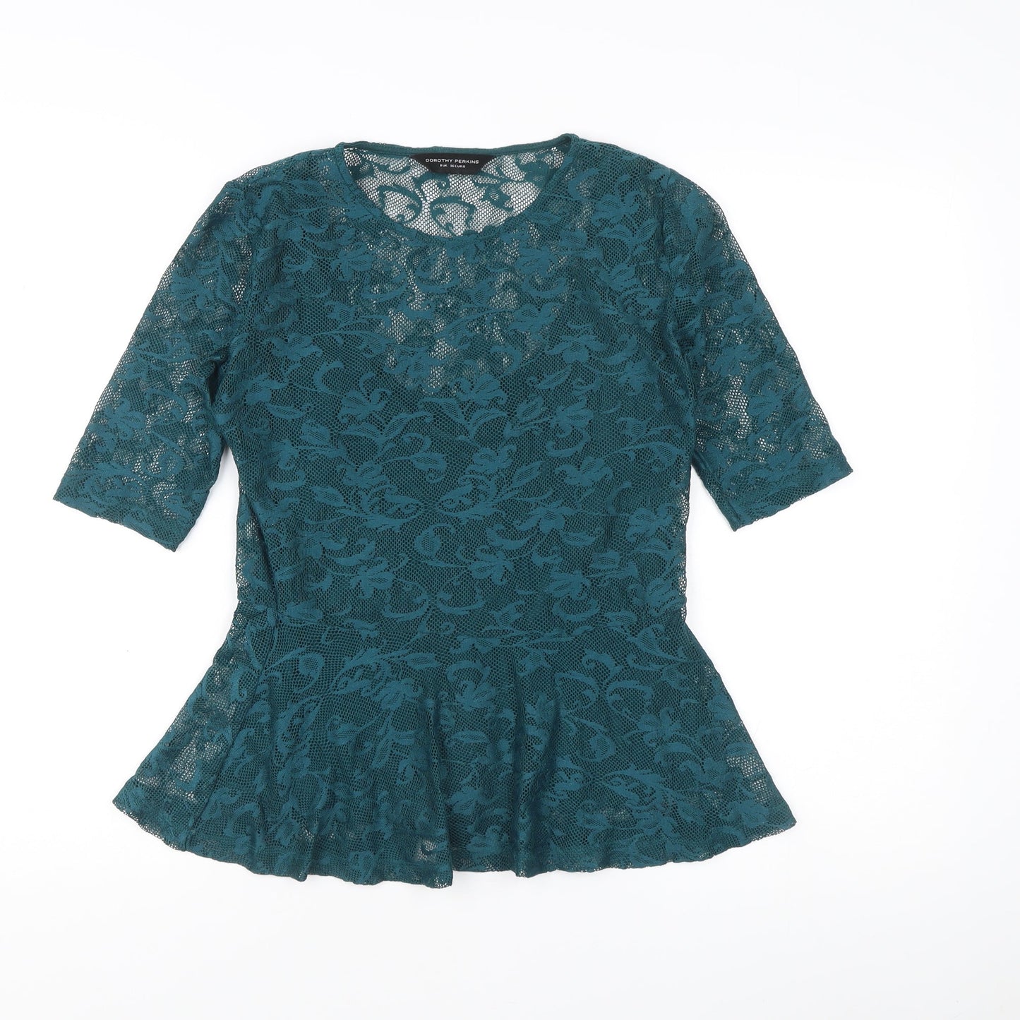 Dorothy Perkins Women's Green Lace Peplum Blouse Size 8
