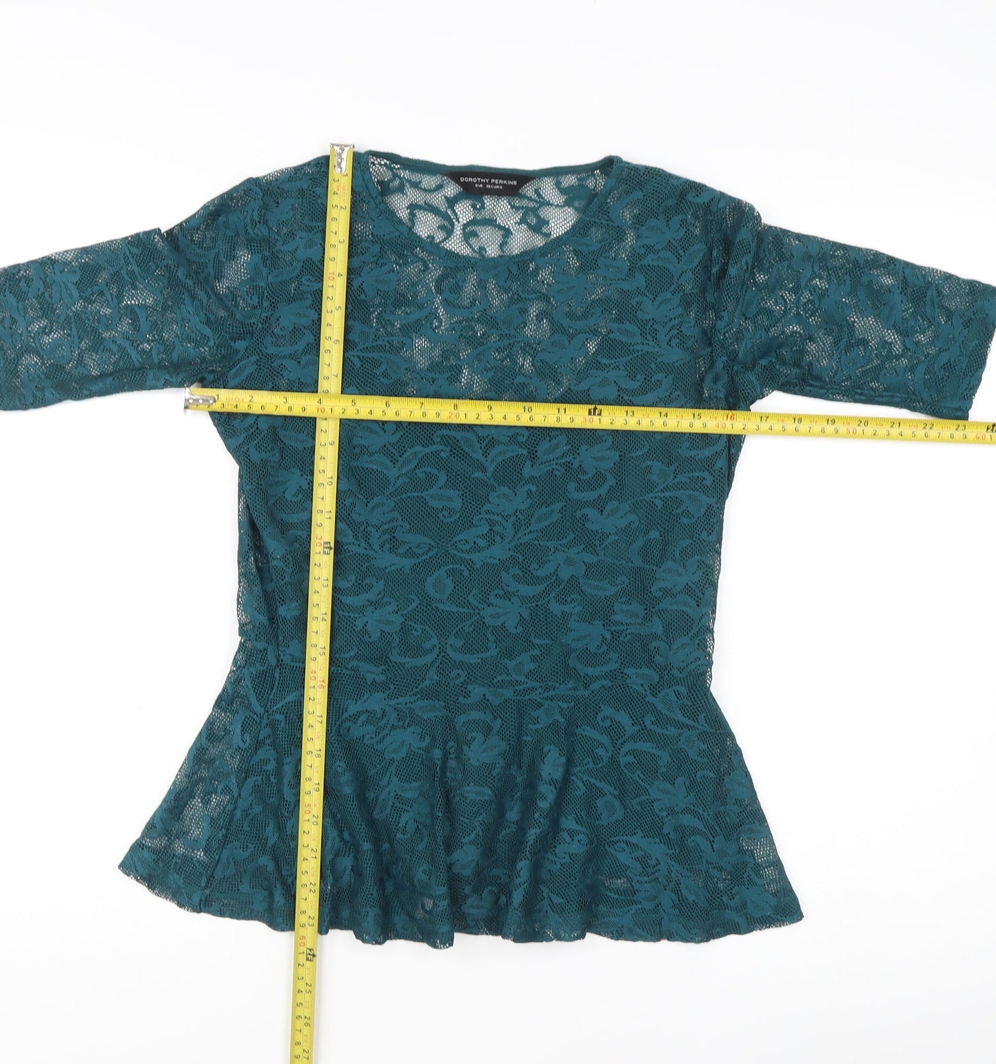 Dorothy Perkins Women's Green Lace Peplum Blouse Size 8