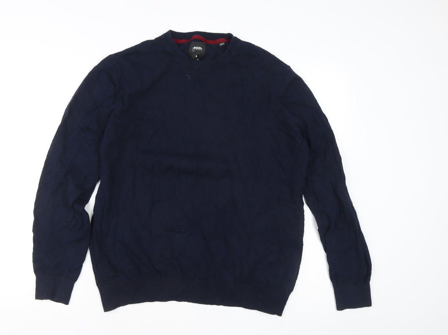Burton Menswear Men’s Blue XL Cotton Crew Neck Pullover Jumper
