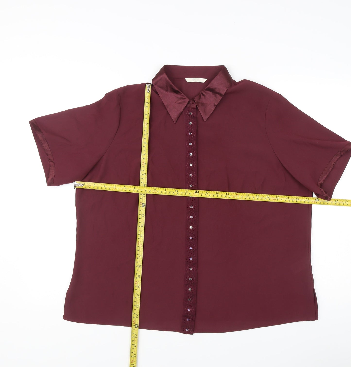Marks and Spencer Women’s Purple Beaded Collared Button-Up Shirt Size 18