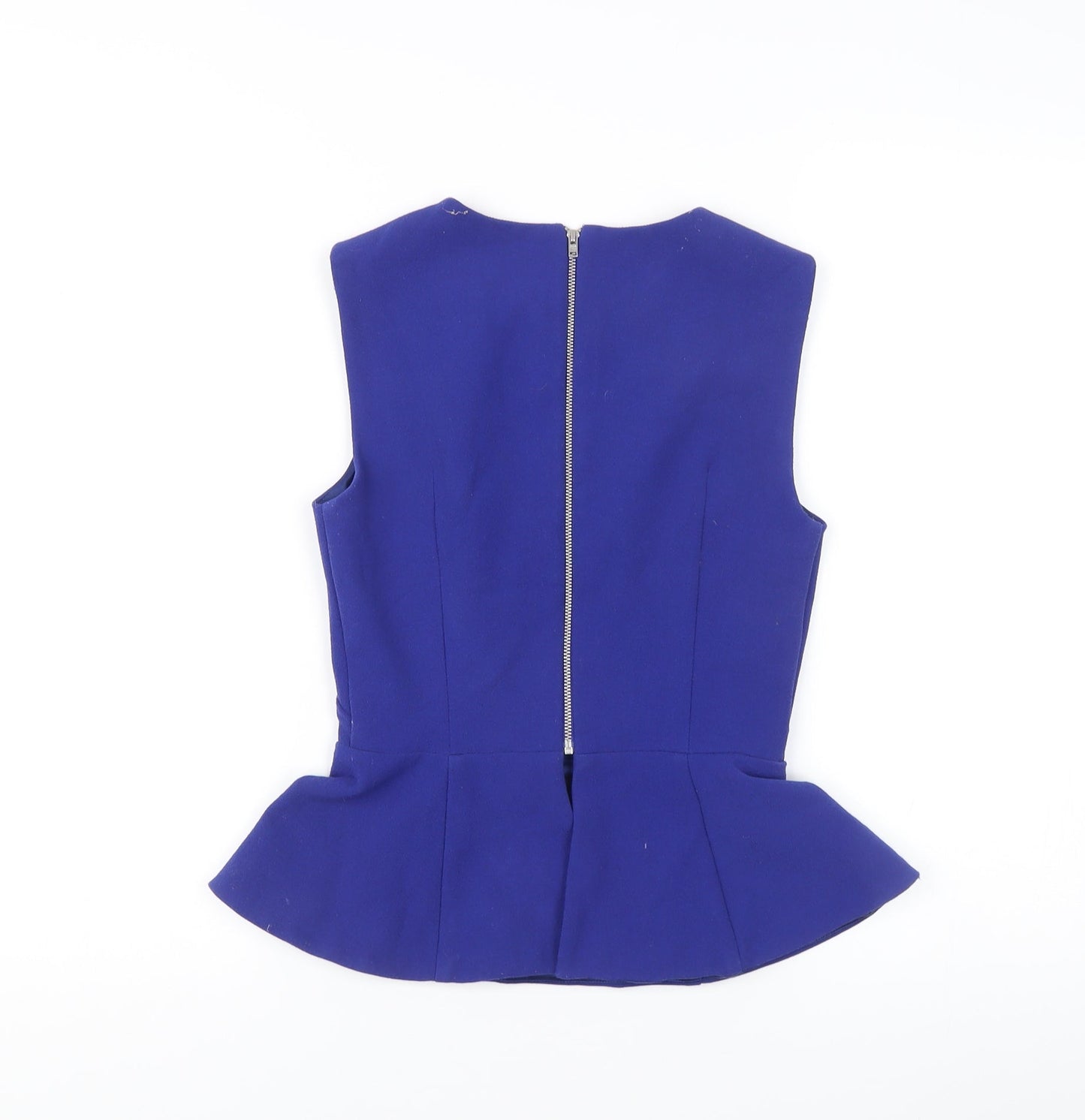 French Connection Women’s Blue Peplum Blouse Size 6 Sleeveless Zip