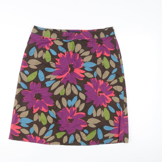 Boden Women’s Multicoloured Floral Cotton A-Line Knee Length Skirt 14