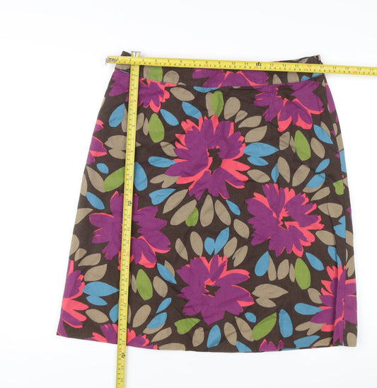 Boden Women’s Multicoloured Floral Cotton A-Line Knee Length Skirt 14