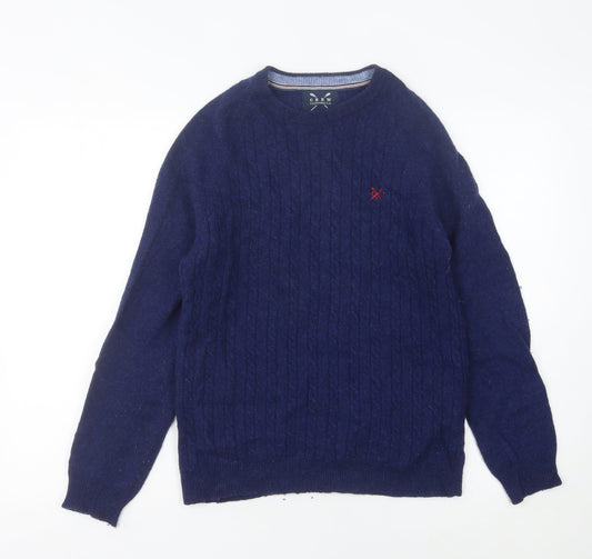 Crew Clothing Co Men’s Blue Cable-Knit Wool Jumper L