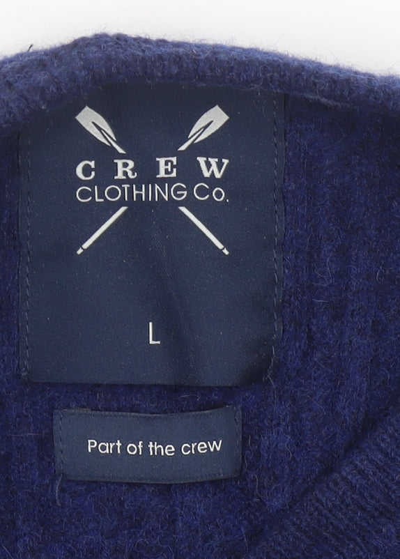 Crew Clothing Co Men’s Blue Cable-Knit Wool Jumper L