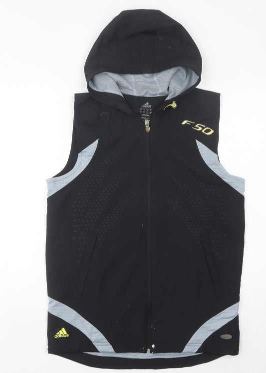 Adidas Men's Black S Sleeveless Hooded Windbreaker Sports Jacket