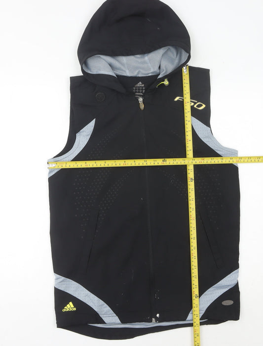 Adidas Men's Black S Sleeveless Hooded Windbreaker Sports Jacket
