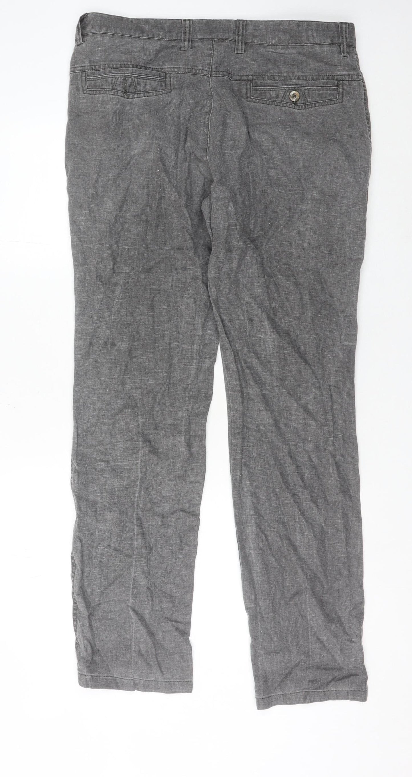 RE&X Women's Grey Linen Chino Trousers UK 10 Straight Leg Casual
