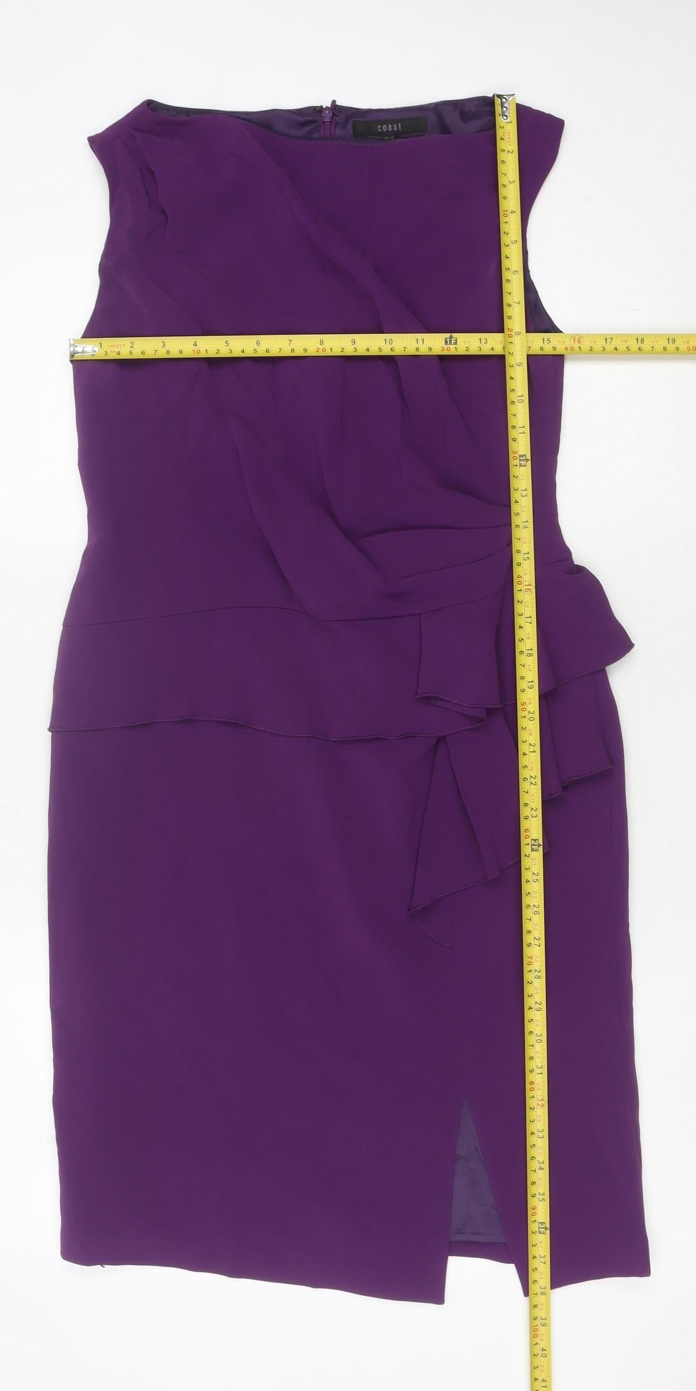 Coast Women’s Purple Knee Length Sheath Dress Size 12 Formal Bow Ruffle
