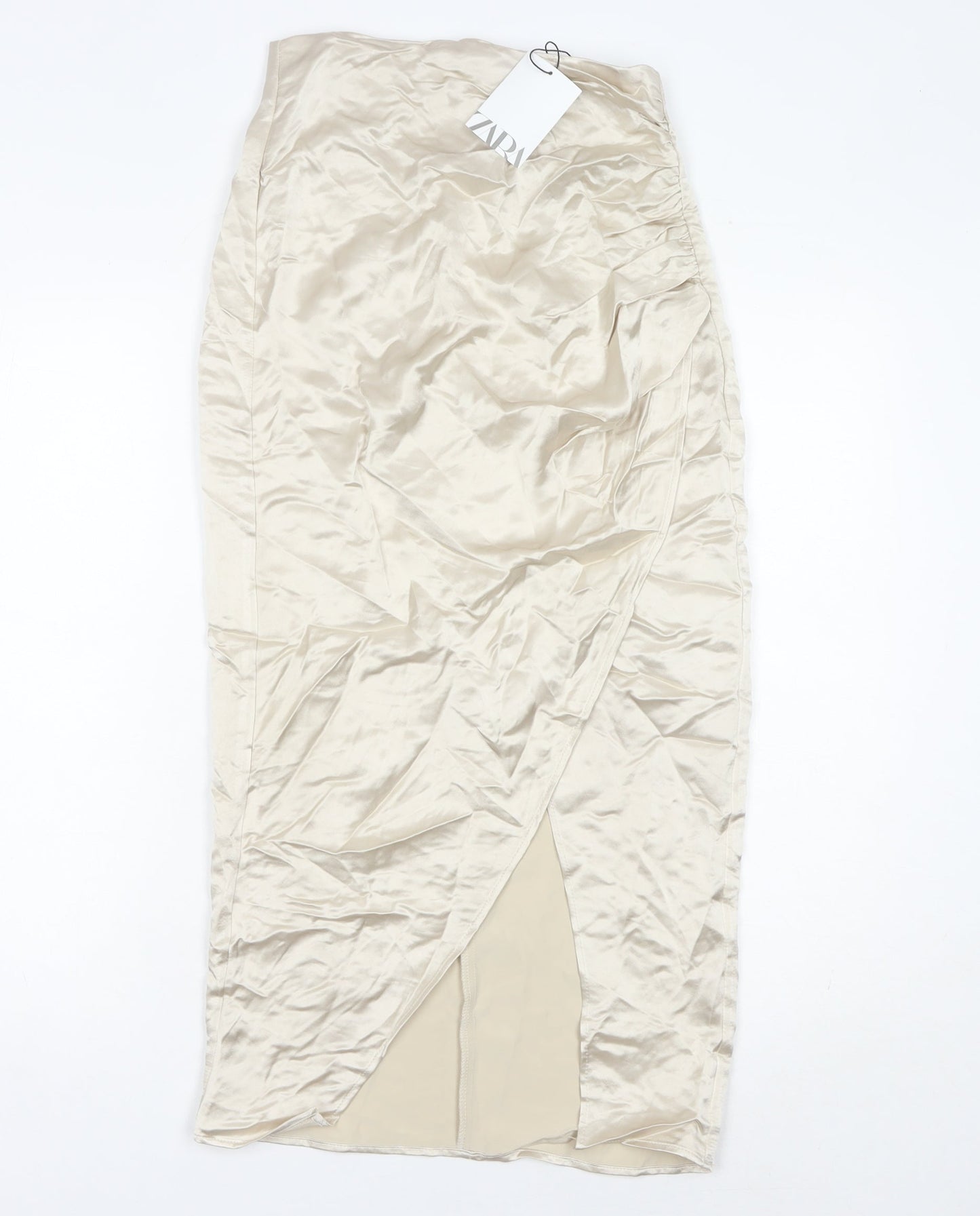 Zara Women’s Beige XS Wrap Midi Skirt High Rise Lined Slit