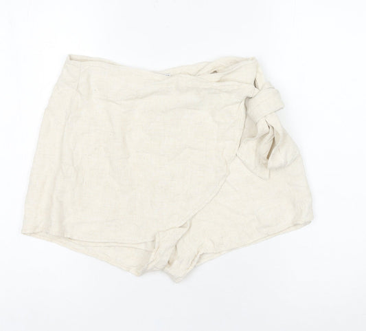 Stradivarius Women’s Ivory Size 10 Wrap Shorts Linen Blend