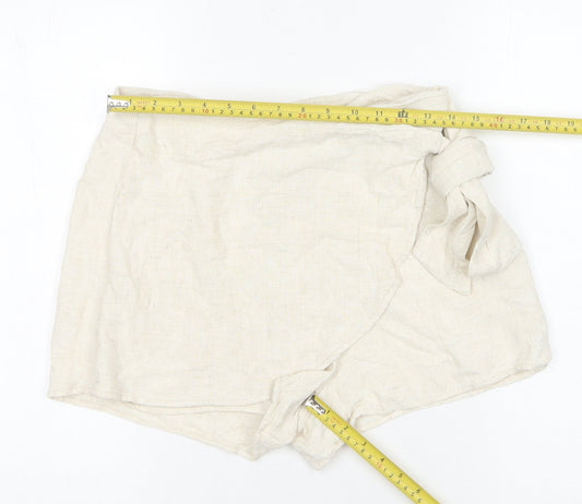 Stradivarius Women’s Ivory Size 10 Wrap Shorts Linen Blend