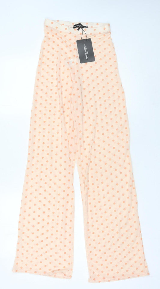 PrettyLittleThing Women’s Beige Polka Dot Wide-Leg Trousers Size 4