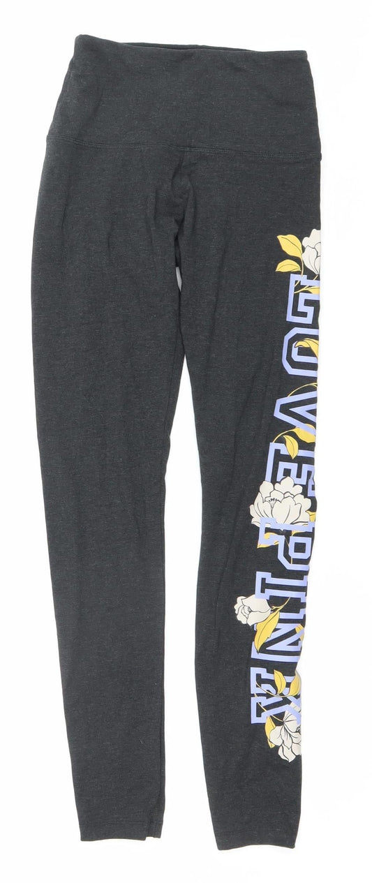 Victoria's Secret PINK Womens Black XS Floral Logo Leggings Activewear