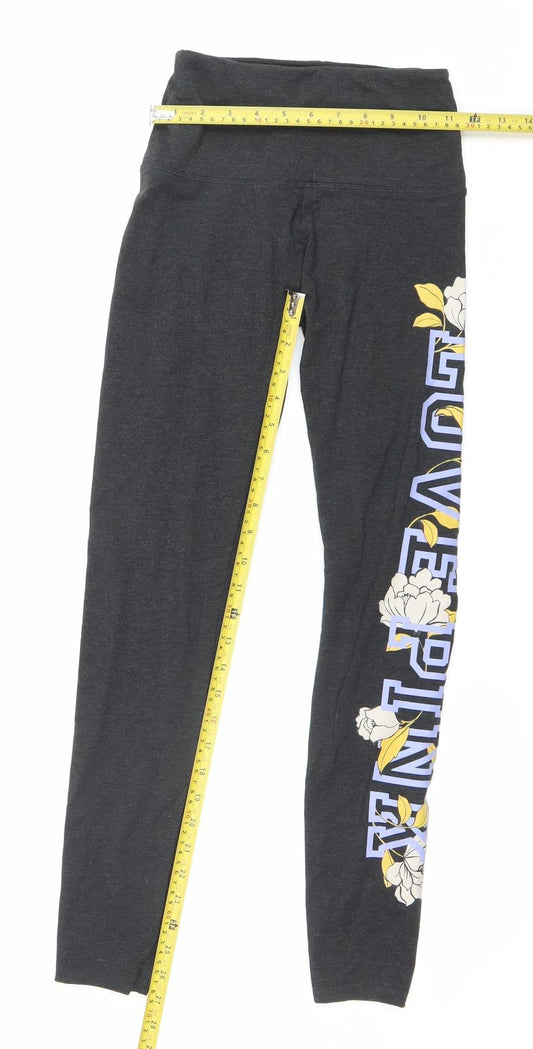 Victoria's Secret PINK Womens Black XS Floral Logo Leggings Activewear
