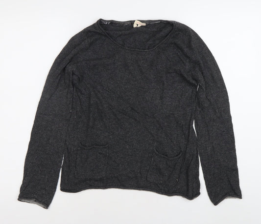 White Stuff Womens Grey Size 8 Scoop Neck Long Sleeve Knit Jumper