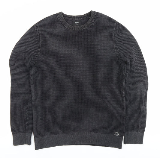 Superdry Men’s Black Waffle-Knit Cotton Crew Neck Jumper L