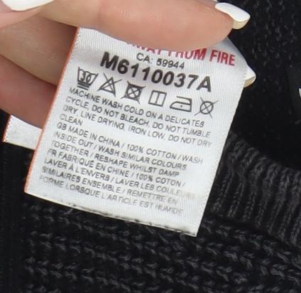 Superdry Men’s Black Waffle-Knit Cotton Crew Neck Jumper L