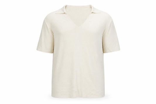 Marks and Spencer Men’s Ivory Knit Polo Shirt L V-Neck Short Sleeve