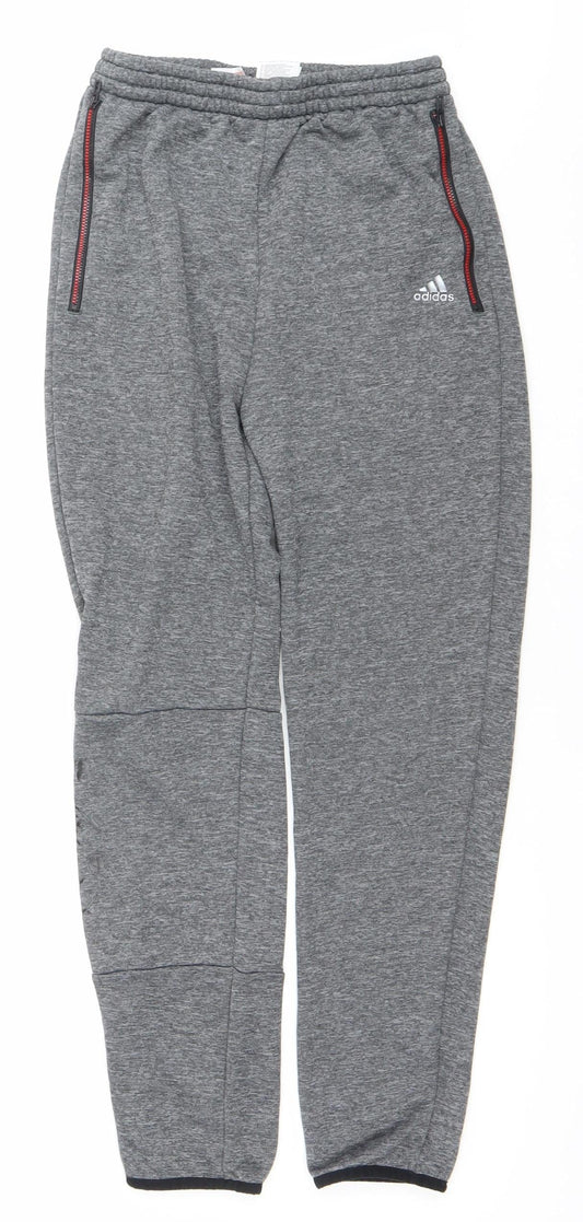 Adidas Boys Grey 13-14Y Tapered Joggers Quick Dry Zip Pockets