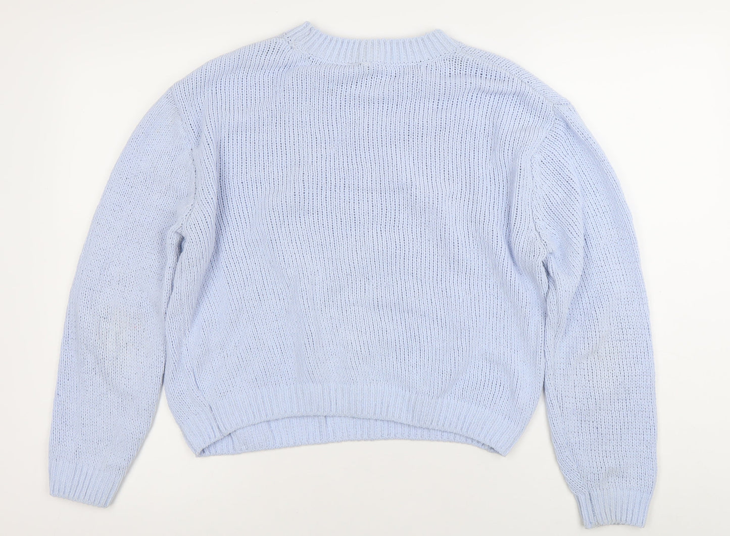 DIVIDED Women's Blue Chunky Knit Crew Neck Jumper Size S