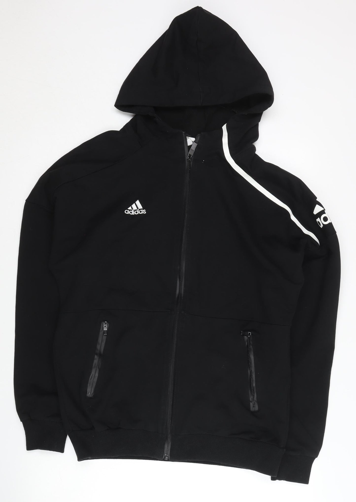 Adidas Women's Black 2XL Track Jacket Hooded Full Zip Cotton Sportswear