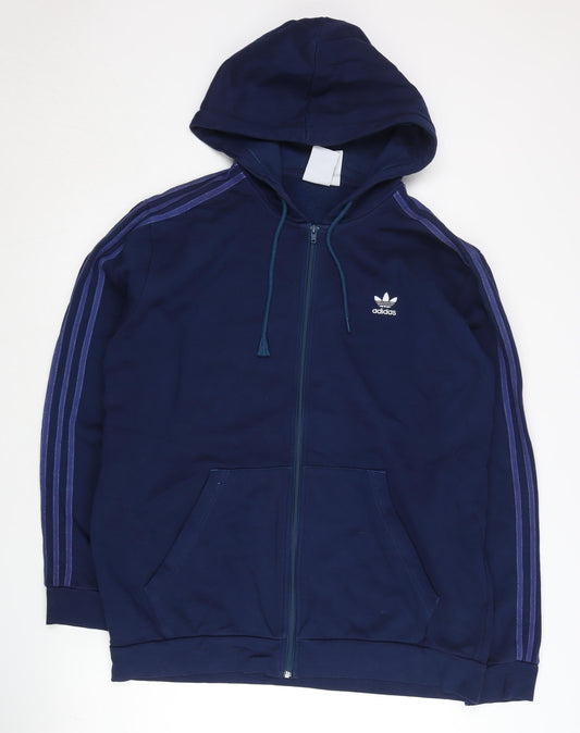 Adidas Men’s Blue Full Zip Hoodie L Logo Jersey Sportswear