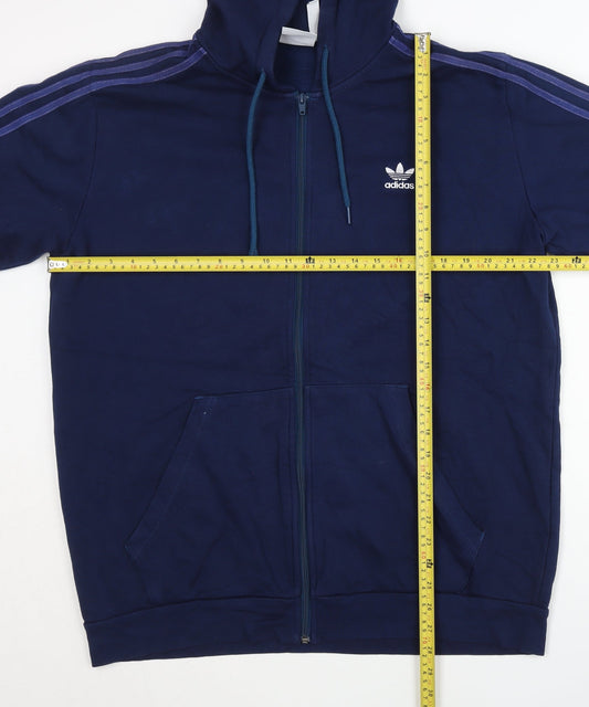 Adidas Men’s Blue Full Zip Hoodie L Logo Jersey Sportswear