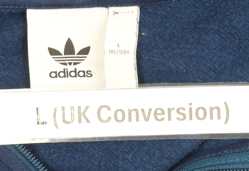 Adidas Men’s Blue Full Zip Hoodie L Logo Jersey Sportswear