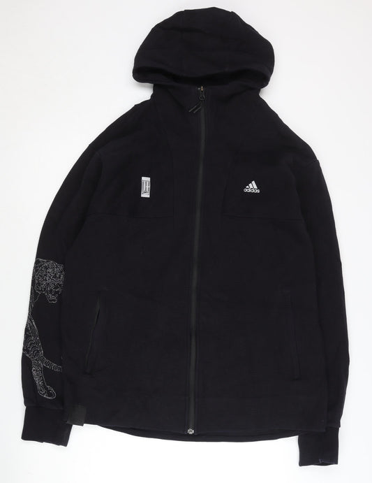 Adidas Men’s Black Full Zip Hoodie L Regular Fit Cotton Sportswear